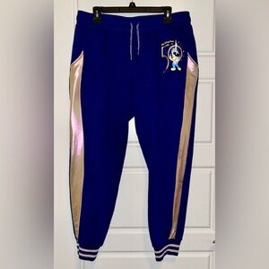Disney-world 50th Anniversary Woman’s Blue Joggers with Shimmering Gold Stripes